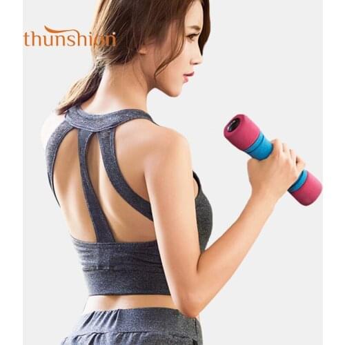 THUNSHION Womens Sports Fanshion Bra Hollow Back Design Breathable Top Fitness Women Padded Elastic for Running Yoga Gym Bra