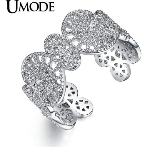 UMODE Brand New Design Resizable White Gold Color Cocktail Ring Jewelry for Women Vintage Geometric Opening Ring Gifts AUR0373B