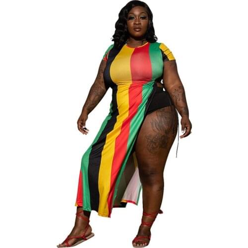 2021 Summer Sexy Dress Printed Beach Style Tight Elastic Sliding Hem Bandage Long Skirt Geometric Pattern Stitching Retro Dress