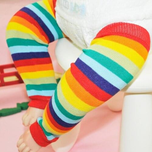 1 Pair Colorful Striped Stockings Baby Boy Girl Rainbow Soft Crawling Knee Pads Elbow Pads Protector Leg Warmers 1-3T