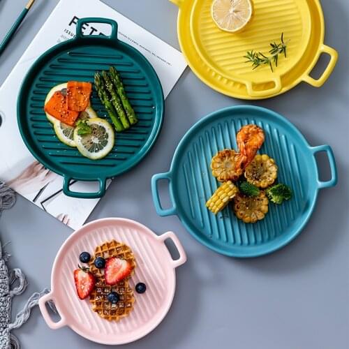 2021 New Solid Color Ceramic Bakeware Microwave Oven Baking Plate