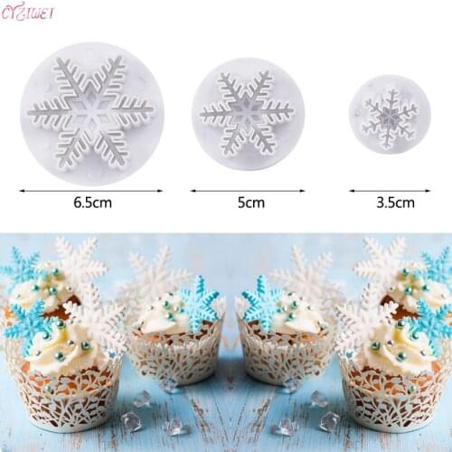 3pcs Snowflake Mold Sugarcraft Cake Decorating Tools Fondant Plunger Cutters Tools Cookie Biscuit Cake Christmas Cake Decor Tool