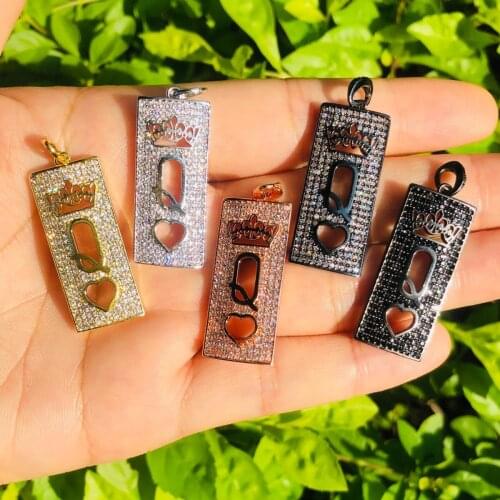 5pcs Crown Queen Heart Charm for Women Bracelet Making Necklace Rhinestone Brass Pendant Jewelry Findings Materials Supply DIY