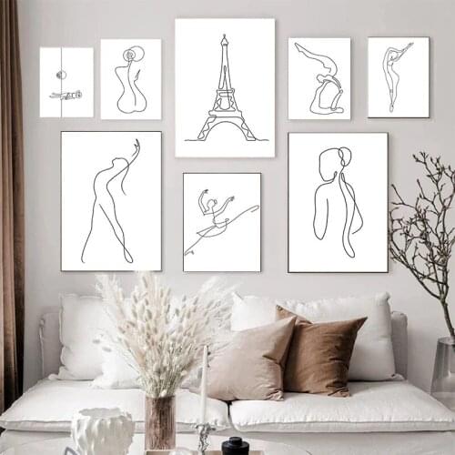 Abstract Minimalist Line Artwork Figure Wall Art Canvas Painting Modern Art Poster Print Design for Home Living Room Dormitory