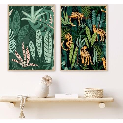 Abstract Tropical Jungle Posters And Prints Monstera Leaf Nordic Wall Art Canvas Painting Leopard Picture For Living Room Decor