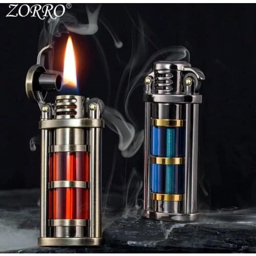 Zorro Kerosene LightersTransparent Oil Tank Creative Vintage Retro Flint Grinding Wheel Pendant Metal Cigarettes Accessories