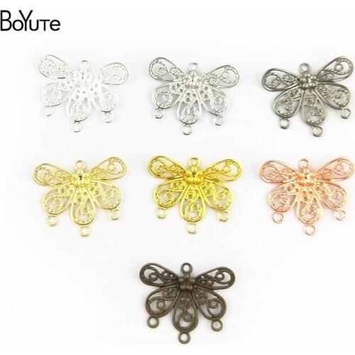 BoYuTe (100 Pieces/Lot) 18*22MM Metal Brass Stamping Filigree Flower Charms With 4 Loops DIY Connector Charms for Jewelry Making