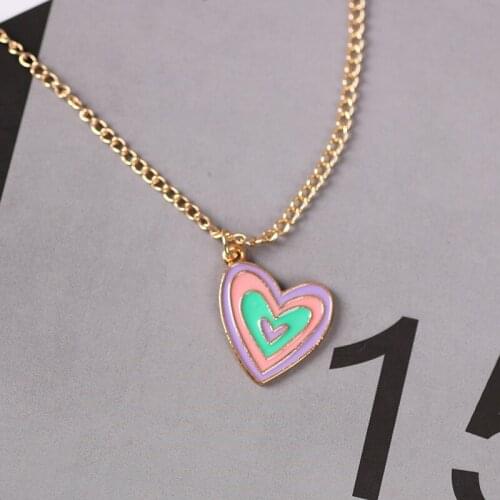 Color Love Alloy Clavicle Chain Necklace Female Drip Glaze Peach Heart Pendant Simple Fashion All-match Women Jewelry Gift