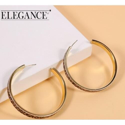 Elegance C Shape Hoop Vintage Leopard Leather Circle Earrings Large Pu Trend Earrings for Women Christmas Gifts Dropshipping
