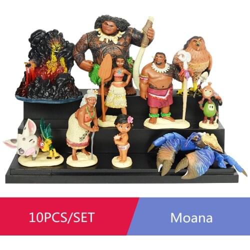 10pcs/lot Cartoon Moana Princess Legend Vaiana Maui Chief Tui Tala Heihei Pua Action Figure Decor Toys for Kids Birthday Gift
