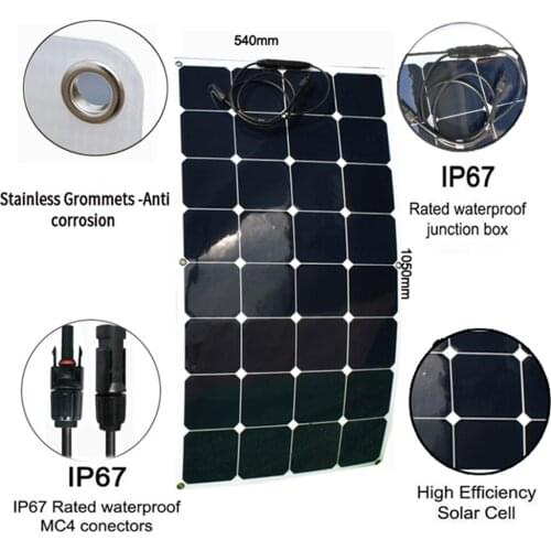 Sunpower Flexible Solar Panel 100W 32PCS 3.4W/Cell =110W 12V Battery Charge For Home/Boat/Lighting/Camping