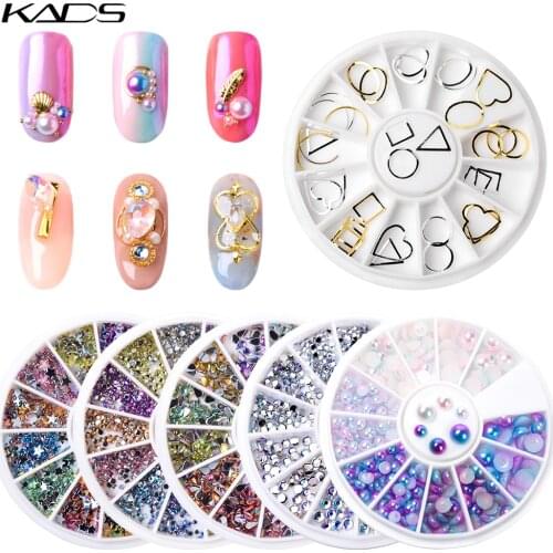 KADS Nail Art Rhinestones Round Pearl Beads Gem Manicure Gold Silver AB Crystal Rhinestone Mixed Colors 3D Nail DIY Design Stone