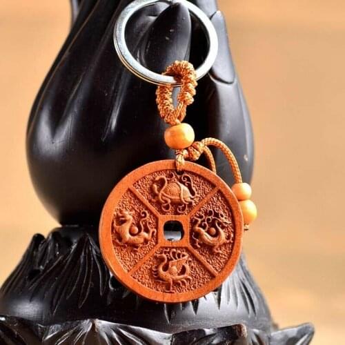 Chinese Feng Shui Geomancy Four God Mythical Animal Statue Key Chain Pendant