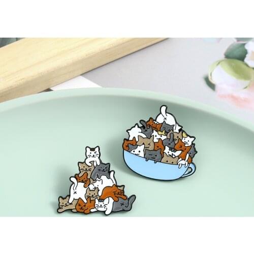Cartoon Fun Animal Cat Dog Bowl Hug Enamel Pin Cute Alloy Brooch Badge Fashion Woman Bag Jewelry Accessories Gift For Friends