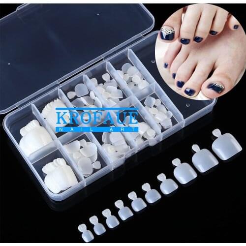 KROFAUE 100Pcs Full Cover False Toenails Clear Natural Fake Toe Nails Tips Foot Tips Manicure Nail Art Decoration