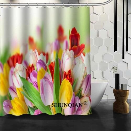 New Bathroom Curtains tulips Shower Curtain Customized Shower Curtain Waterproof Polyester Fabric Curtain For Bathroom