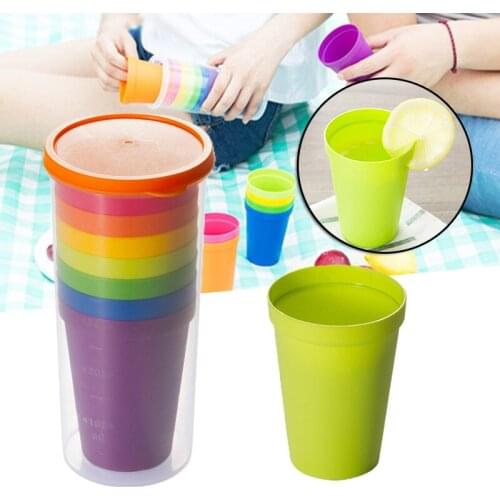 New Plastic Cups Set Plastic Multi Colors Reusable Portable Rainbow Drinking Cups For Indoor Outdoor
