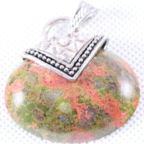 Necklace Pendant 40x40MM Oval CAB Cabochon Natural Unakite Epidote Stone Bead Jewelry Gift K1146