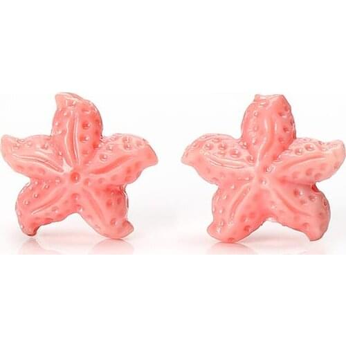 Center Drilled Starfish Pink Conch Shell Earring Beads Pair, handmade earrings supplies, 11x11x6mm, 0.8g