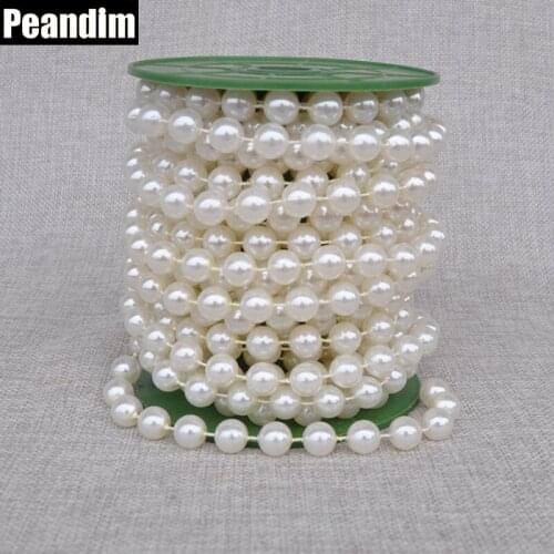 PEANDIM 10mm 20m/lot Beige Pearl String Beads Faux Pearl Strands Crimp Bead Romantic Wedding Party Garland Decoration