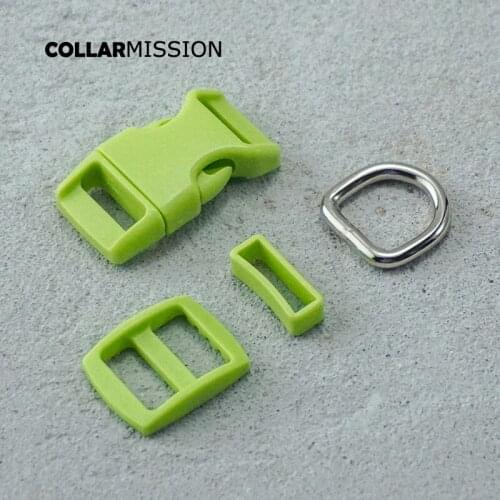 Plastic buckle+Tri-Glid+square keeper+D ring) DIY dog collar light green 15mm webbing sewing accessory premium quality