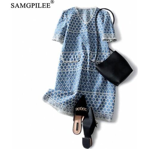 Summer Dress For Women Casual A-line Print Short Sleeve Dresses Summer 2020 Woman Beading Empire V-neck Women Clothing 3XL