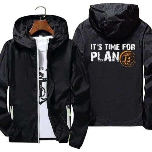 Its Time For Plan B Bitcoin BTC Crypto Currency Cryptocurrency Blockchain Geek Mens Bomber Windbreaker Coat Reflective Jacket