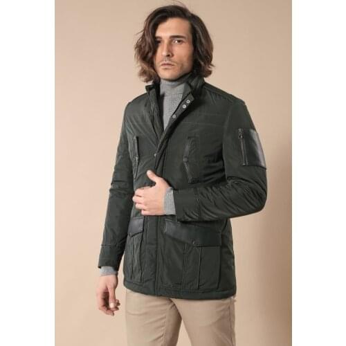 Leather Modeled Green Slim Fit Quilted Jacket