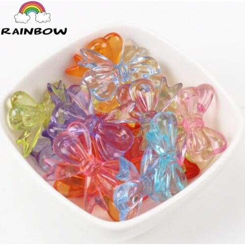 Mixed Color Bowknot Shape Pendant Acrylic Spacer Beads Cube For Decoration Handmade Jewelry Accessory DIY 48x36mm 10pcs