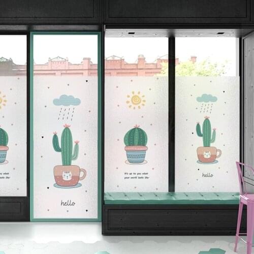 Self Adhesive Frosted Window Film Privacy Glass Sticker Vinyl Matte Anti-UV Sticker for Shower Door Cactus Plant Static Film