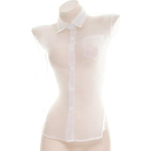 Sexy Womens Transparent Shirt Blouse Short Sleeve Organza Tops Exotic Apparels
