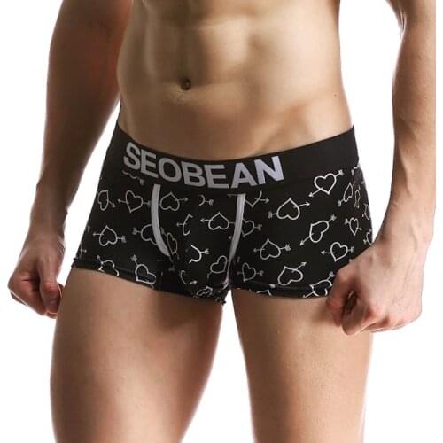 SEOBEAN Men New Cotton ropa interior Boxer Underwear calson homme Heart Printed Red boxer hombre algodon calzoncillo hombre lote