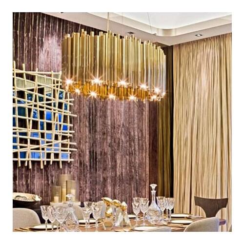 Nordic postmodern simple creative aluminum bar chandelier American bedroom restaurant living room villa aluminum tube project ch