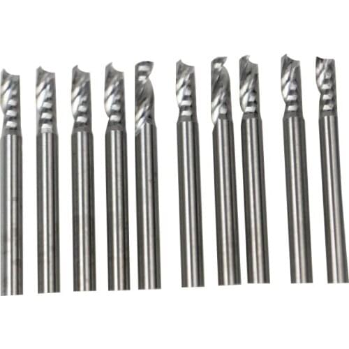 HUHAO 10pcs 3.175*12mm Single Flute Spiral Tools Engraving Bits Cutter Solid Carbide Endmill Cutting Wood Machine