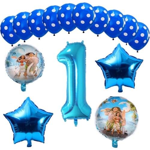 Disney Moana Theme Kids Birthday Party Decoration Disposable Tableware Aluminum Film Wave Dot Latex Balloon Baby Shower Supplies