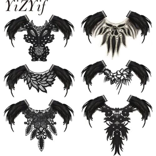 Victorian Feather Shawl Scarf Wrap Cape Women Gothic Black Natural Feather Embroidery Lace Faux Pearl Cape Shawl Shoulderpad