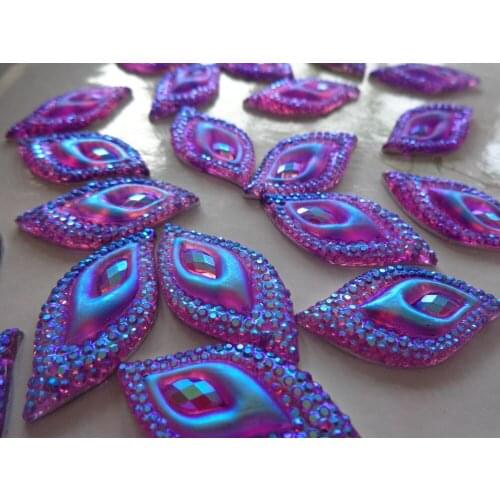 ZBROH 50pcs Sew on rhinestones purple AB colour Eye navette shape flatback 16*30mm big resin crystal gemstones for dress