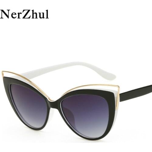 NerZhul New Fashion Cat Eye Sunglasses Women Black Ladies Shades Vintage Sunglasses White Mirror Sun Glasses Female