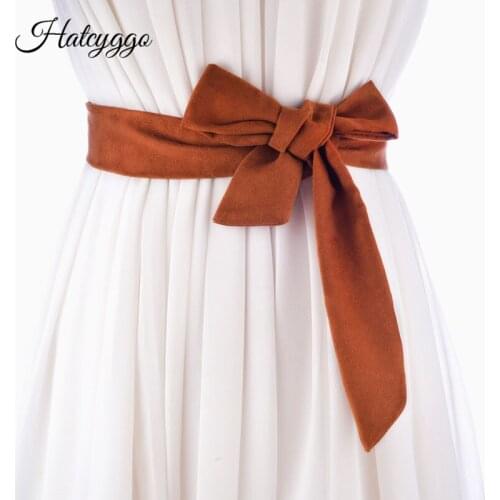 HATCYGGO Women Long Cummerbunds Lace-Up Bowknot Female Waist Corset Belts Tie Strip Belts Casual Wedding Belts Dress Accessories