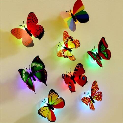 1pc Ramdom Innovative Colorful Glowing Butterfly Wedding Decorative Lamp Stickers Children Small Gifts