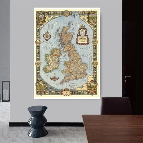 100*150cm 1937 Map of Modern Pilgrims of The United Kingdom Non-woven Canvas Painting Retro Poster Home Decor School Supplies