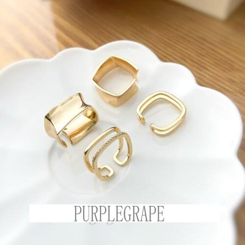 18K bag gold square ring set zircon girl jewelry personality fashion network red index finger ring cold wind adjustable