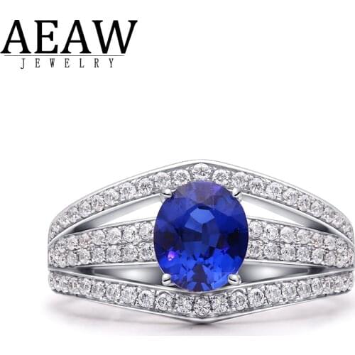 2.0ct 7x9mm Oval Cut Lab Sapphire Center stone, Moissanite Side Stone Wedding Engagement Ring Solid 14K White Gold for Women
