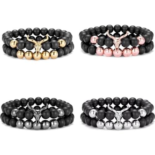 2 pieces / set of lovers distance bracelet natural stone Yin Yang Niu head fashion bracelet beads men and women best friends
