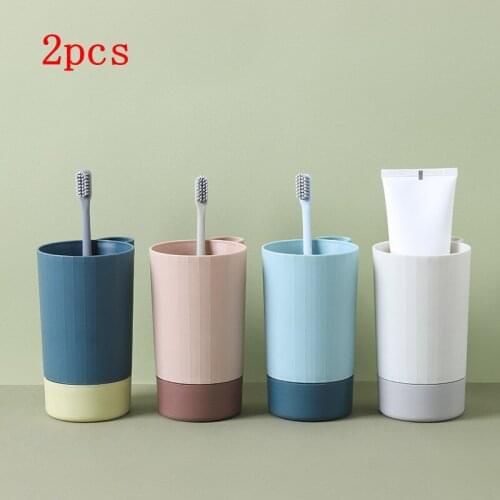 2pcs Detachable Brushing Cup Couples Hit Color Household Mouthwash Cups Toothbrush Toothpaste Holder Mug Bathroom Accessories