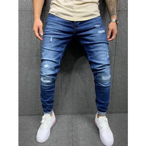 2021 New Men Sexy Ripped Jeans Skinny Pencil Pants Male Casual Hole Slim cowboy Trousers Tide Street Biker Denim Clothing