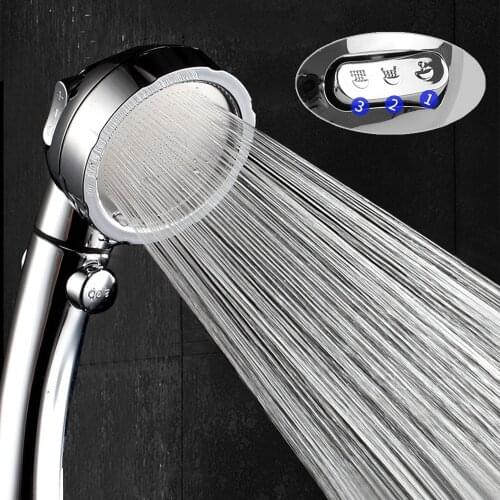 3 Mode Rainfall Shower Head With Water Control Button Water Saving Shower Head Rotating Adjustable Pressure Bathroom Accessories
