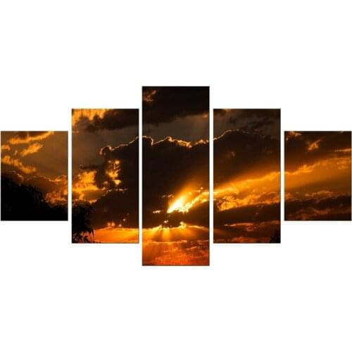 5 Pieces HD Printed Sunset Clouds Landscape Wall Art Painting Canvas Print Room decor print poster Picture Canvas Framed