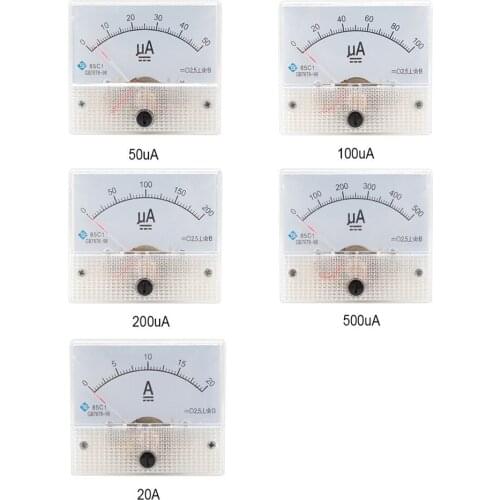 5PCS DC Current Tester Meter Amperimetro Analogico Analog Ammeter Panel amperemeter 30UA 50UA 100UA 200UA 500UA 20A