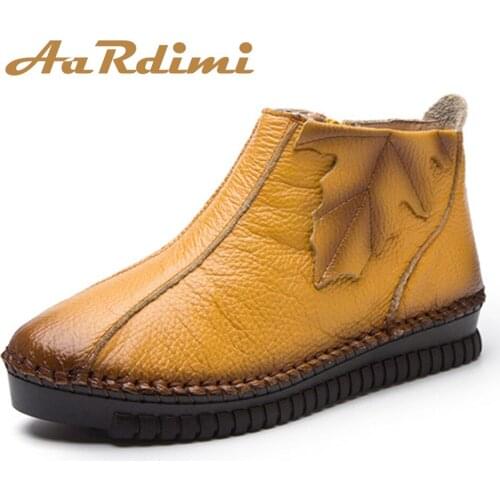 AARDIMI Plus Size 35-43 Autumn&Winter Genuine Leather Women Boots 3 Colors Zip Women Martins Boots Cow Leather Flat Boots Woman